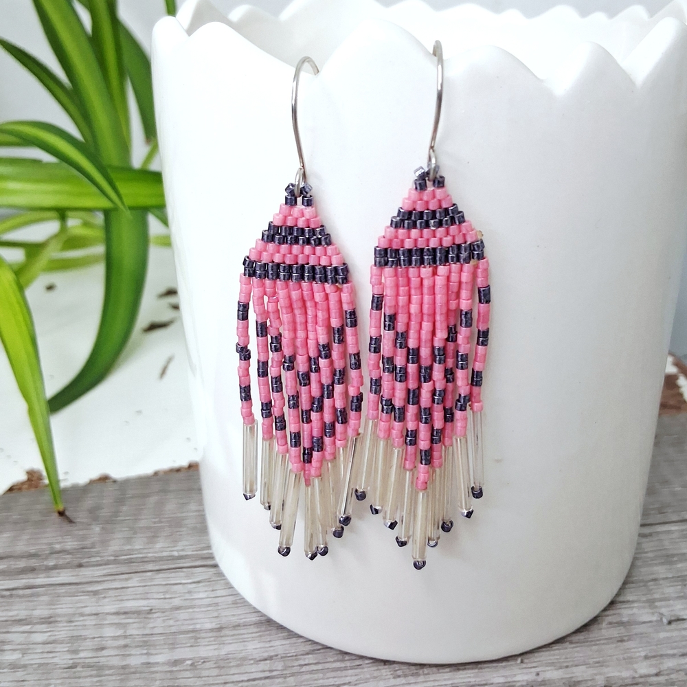 Vibrant Beaded Fringe Earrings Assorted, 3"